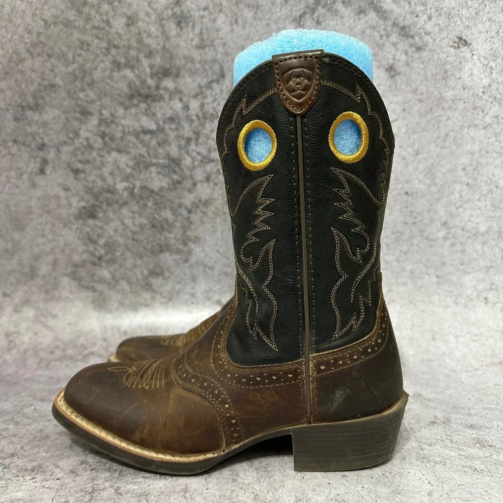 Ariat Heritage Roughstock Western Boot Kids 2 Brown Leather 10016239 Square Toe